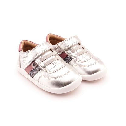 Old Soles 8013 Play Ground kids leather shoe in Silver, Malva, and Glam Gunmetal with rubber sole detail