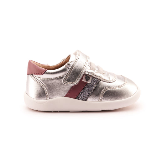 Old Soles 8013 Play Ground kids leather shoe in Silver, Malva, and Glam Gunmetal with rubber sole detail