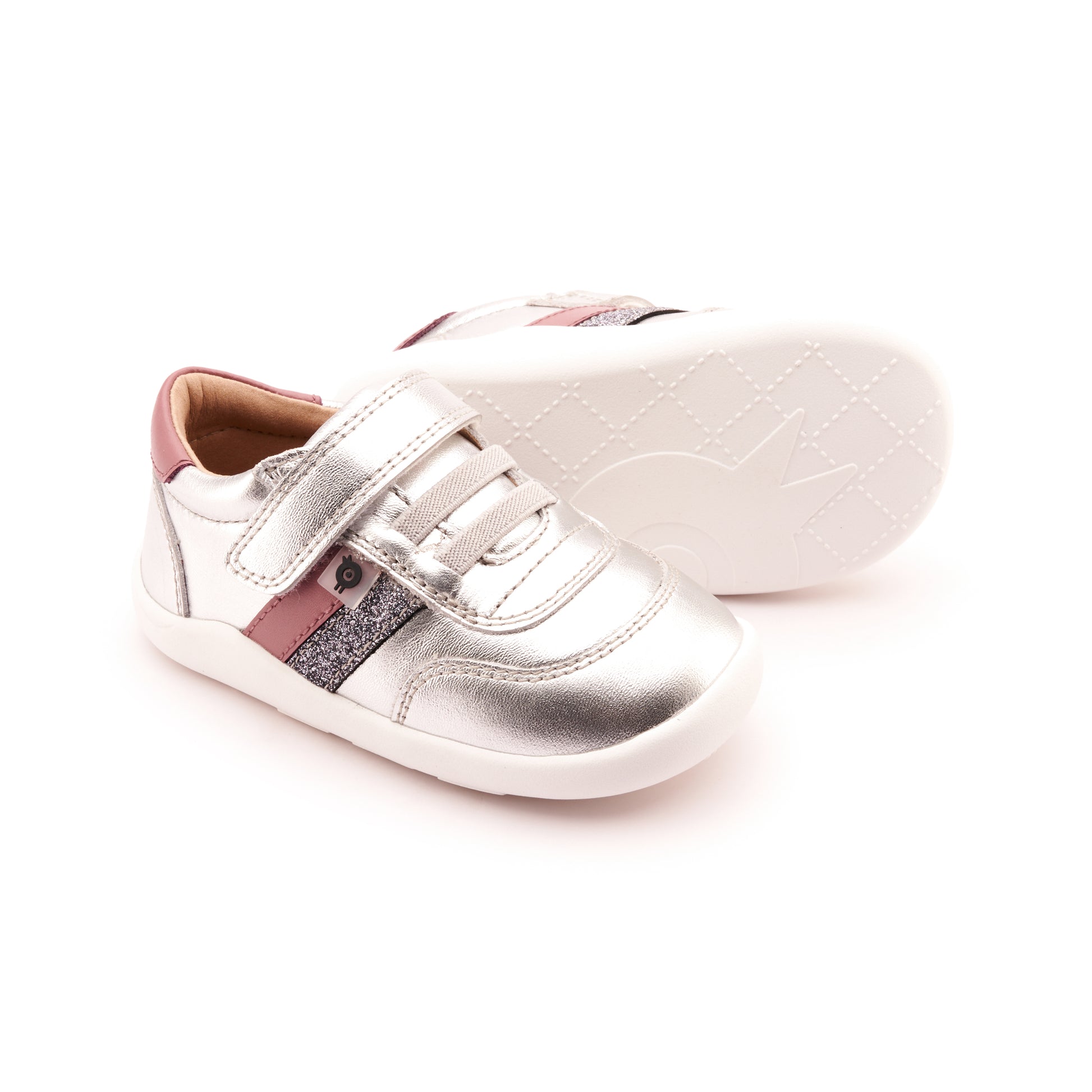 Old Soles 8013 Play Ground kids leather shoe in Silver, Malva, and Glam Gunmetal with rubber sole detail
