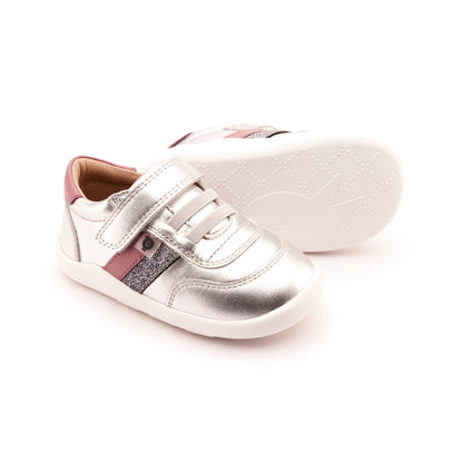 Old Soles 8013 Play Ground kids leather shoe in Silver, Malva, and Glam Gunmetal with rubber sole detail
