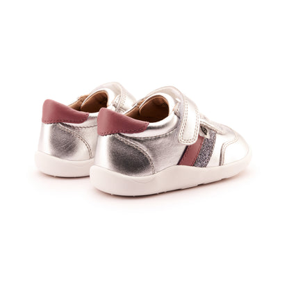 Old Soles 8013 Play Ground kids leather shoe in Silver, Malva, and Glam Gunmetal with rubber sole detail