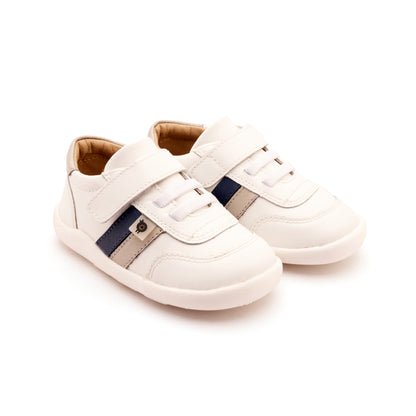 Old Soles 8013 Play Ground kids leather shoe in Snow, Denim, and Gris with rubber sole detail