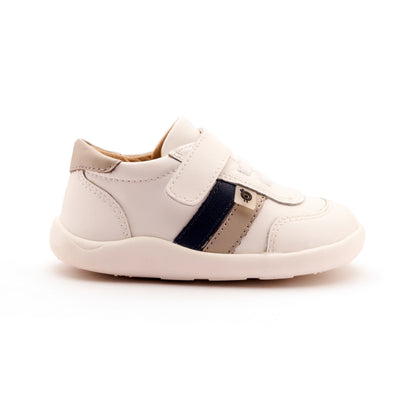Old Soles 8013 Play Ground kids leather shoe in Snow, Denim, and Gris with rubber sole detail