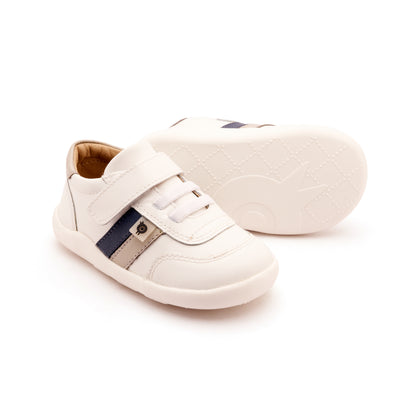 Old Soles 8013 Play Ground kids leather shoe in Snow, Denim, and Gris with rubber sole detail