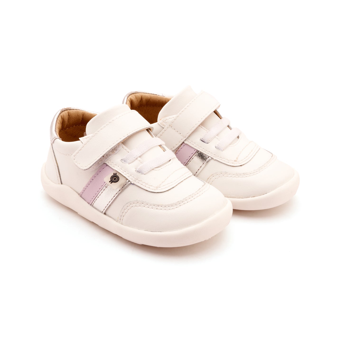 Old Soles 8013 Play Ground kids leather shoe in Snow, Lilium, and Silver with rubber sole detail