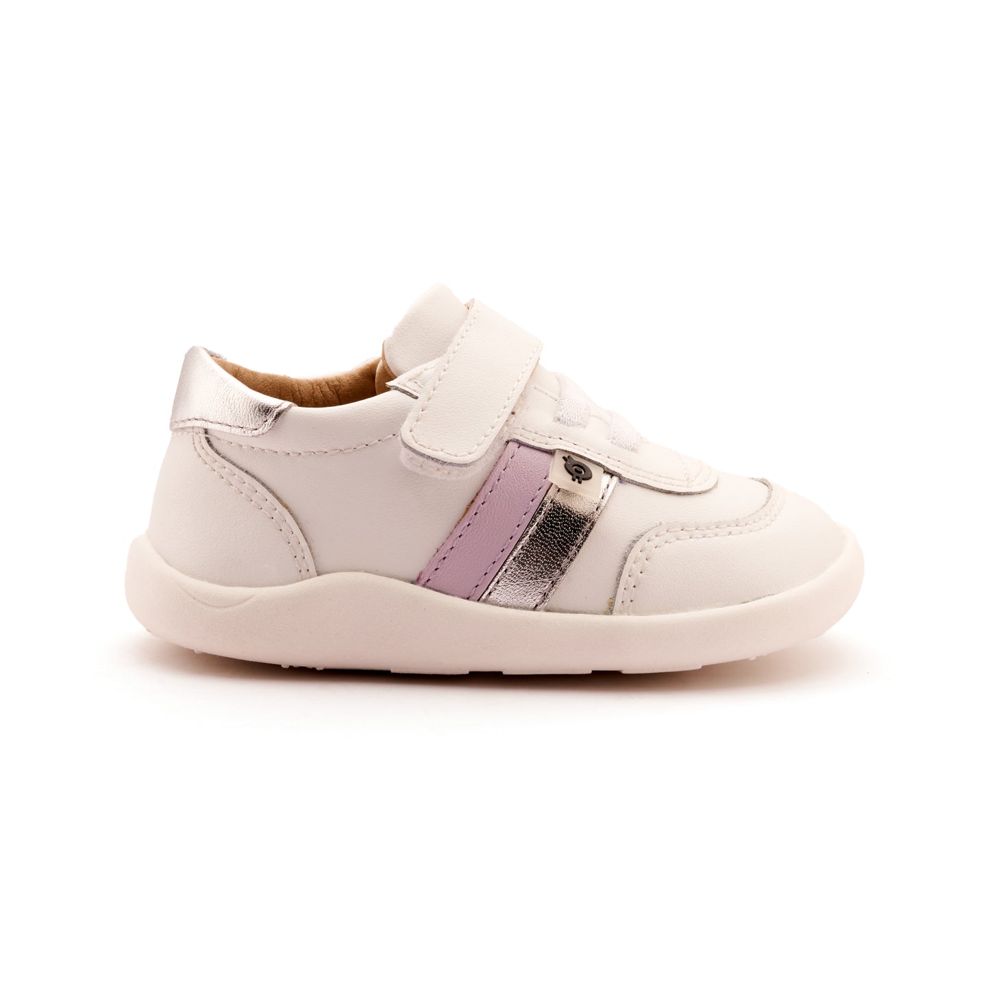 Old Soles 8013 Play Ground kids leather shoe in Snow, Lilium, and Silver with rubber sole detail
