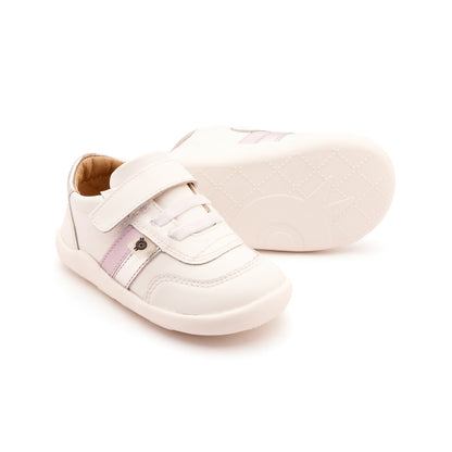 Old Soles 8013 Play Ground kids leather shoe in Snow, Lilium, and Silver with rubber sole detail