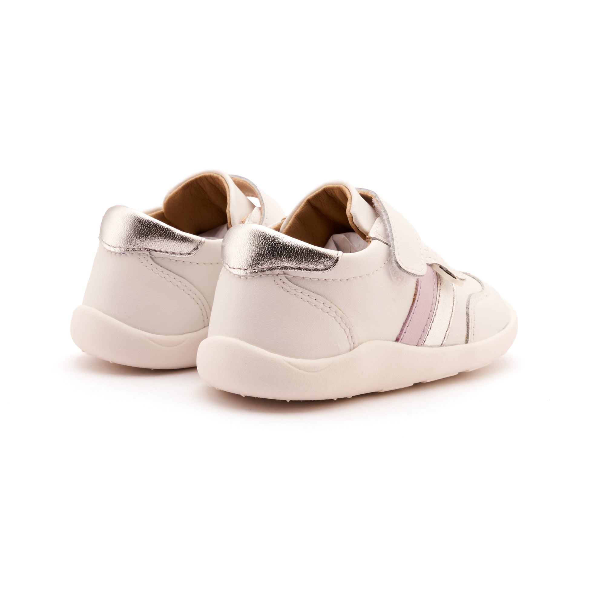 Old Soles 8013 Play Ground kids leather shoe in Snow, Lilium, and Silver with rubber sole detail