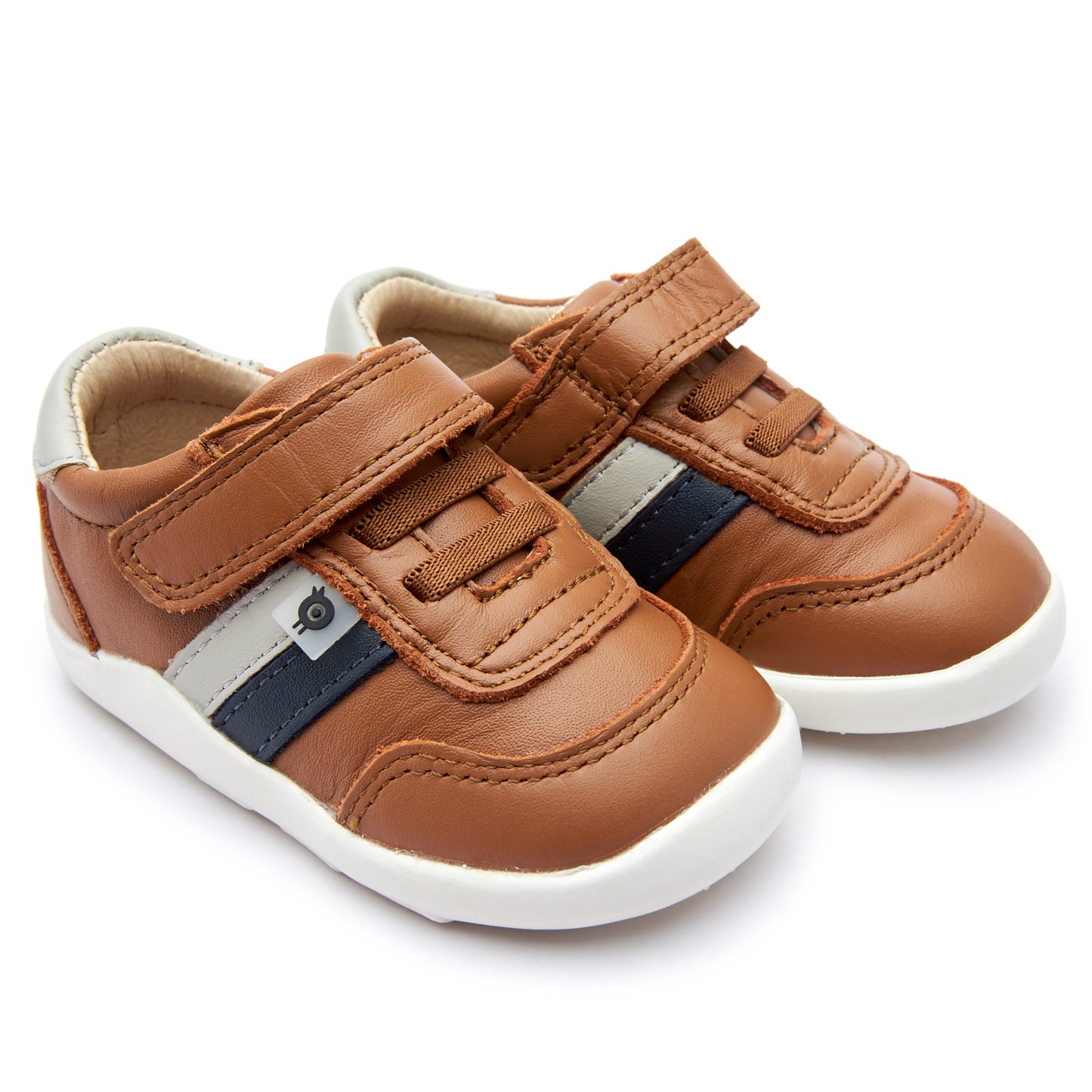 Old Soles 8013 Play Ground kids leather shoe in Tan, Gris, and Navy with rubber sole detail