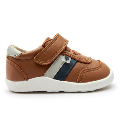 Old Soles 8013 Play Ground kids leather shoe in Tan, Gris, and Navy with rubber sole detail