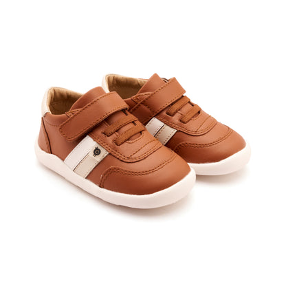 Old Soles 8013 Play Ground kids leather shoe in Navy, Tan, and Snow with rubber sole detail
