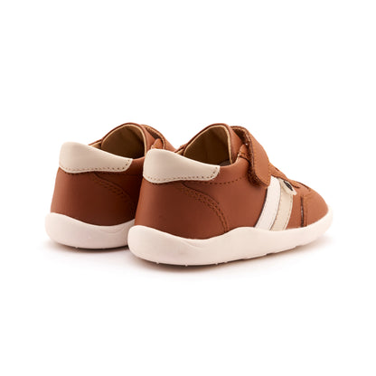 Old Soles 8013 Play Ground kids leather shoe in Navy, Tan, and Snow with rubber sole detail