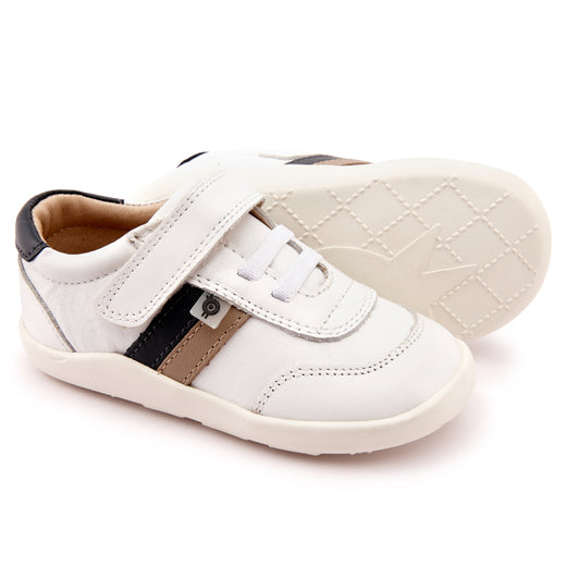 Old Soles 8013 Play Ground kids leather shoe in Navy, Taupe, and Snow with rubber sole detail