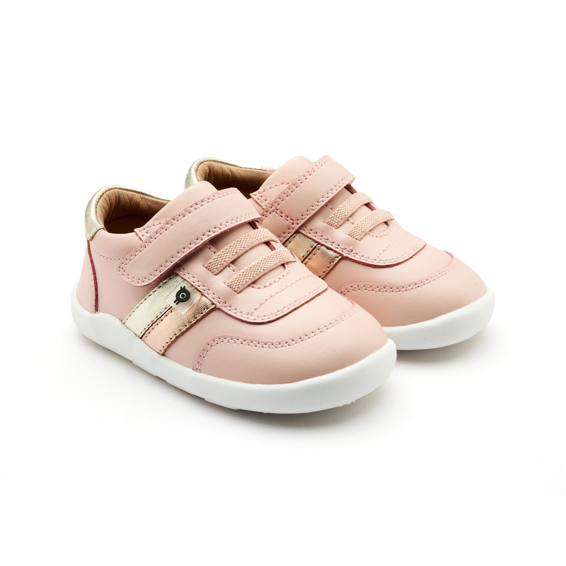 Old Soles 8013 Play Ground kids leather shoe in Powder Pink, Gold, and Snow with rubber sole detail