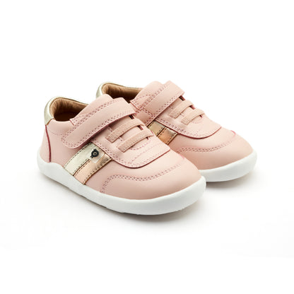 Old Soles 8013 Play Ground kids leather shoe in Powder Pink, Gold, and Snow with rubber sole detail