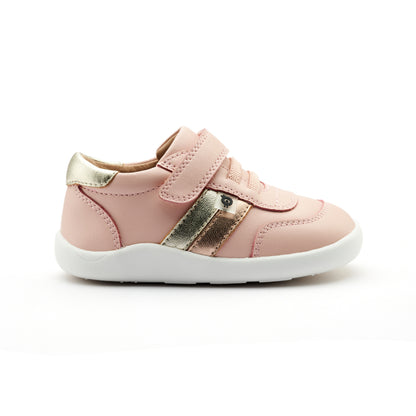 Old Soles 8013 Play Ground kids leather shoe in Powder Pink, Gold, and Snow with rubber sole detail