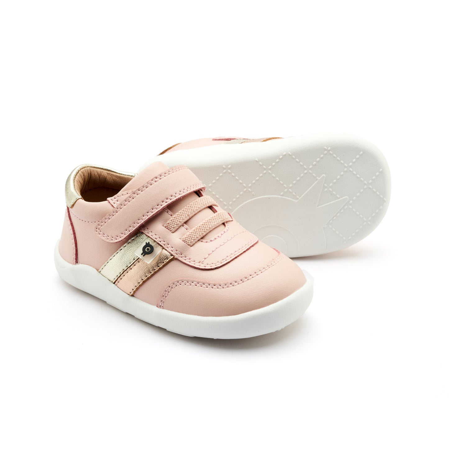 Old Soles 8013 Play Ground kids leather shoe in Powder Pink, Gold, and Snow with rubber sole detail