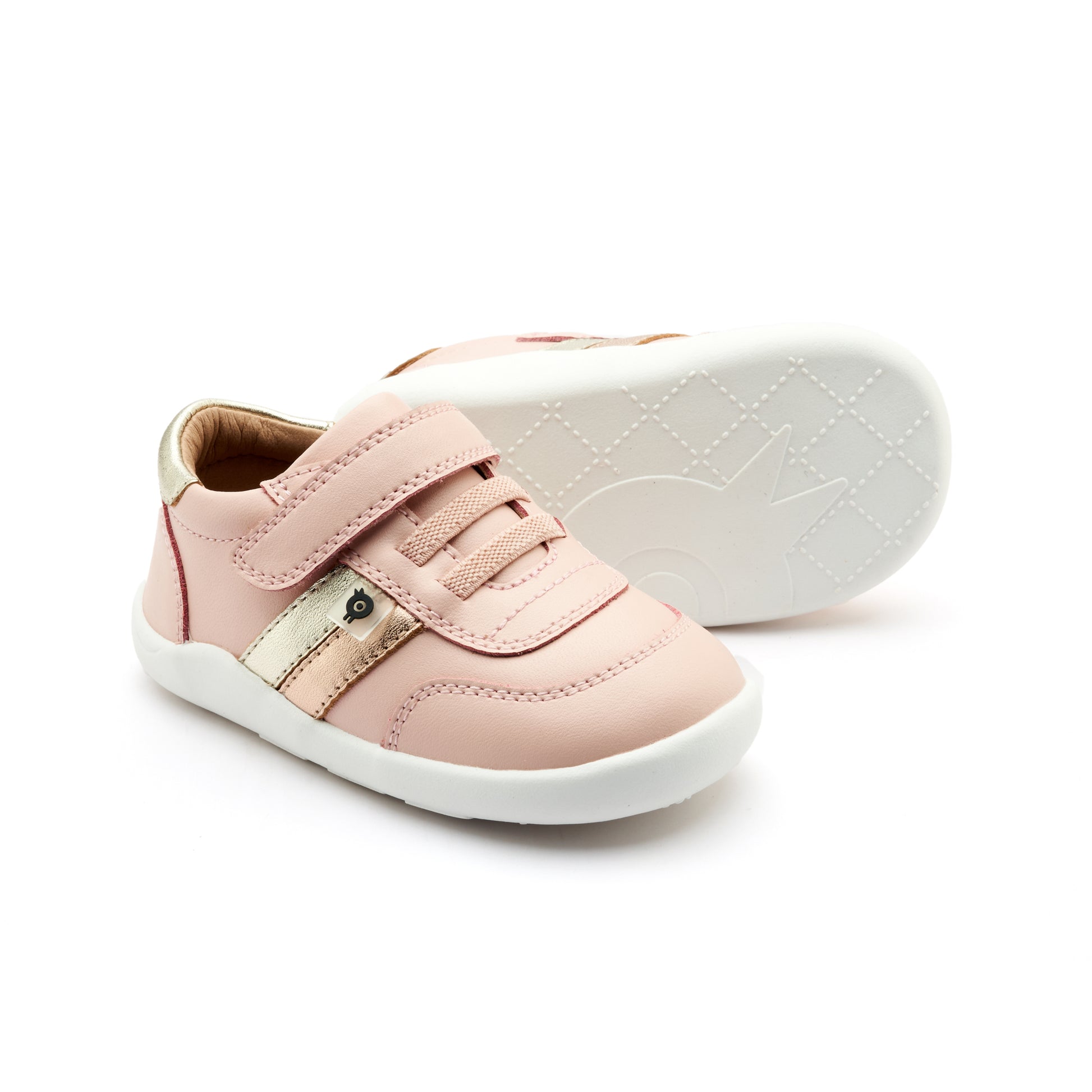 Old Soles 8013 Play Ground kids leather shoe in Powder Pink, Gold, and Snow with rubber sole detail