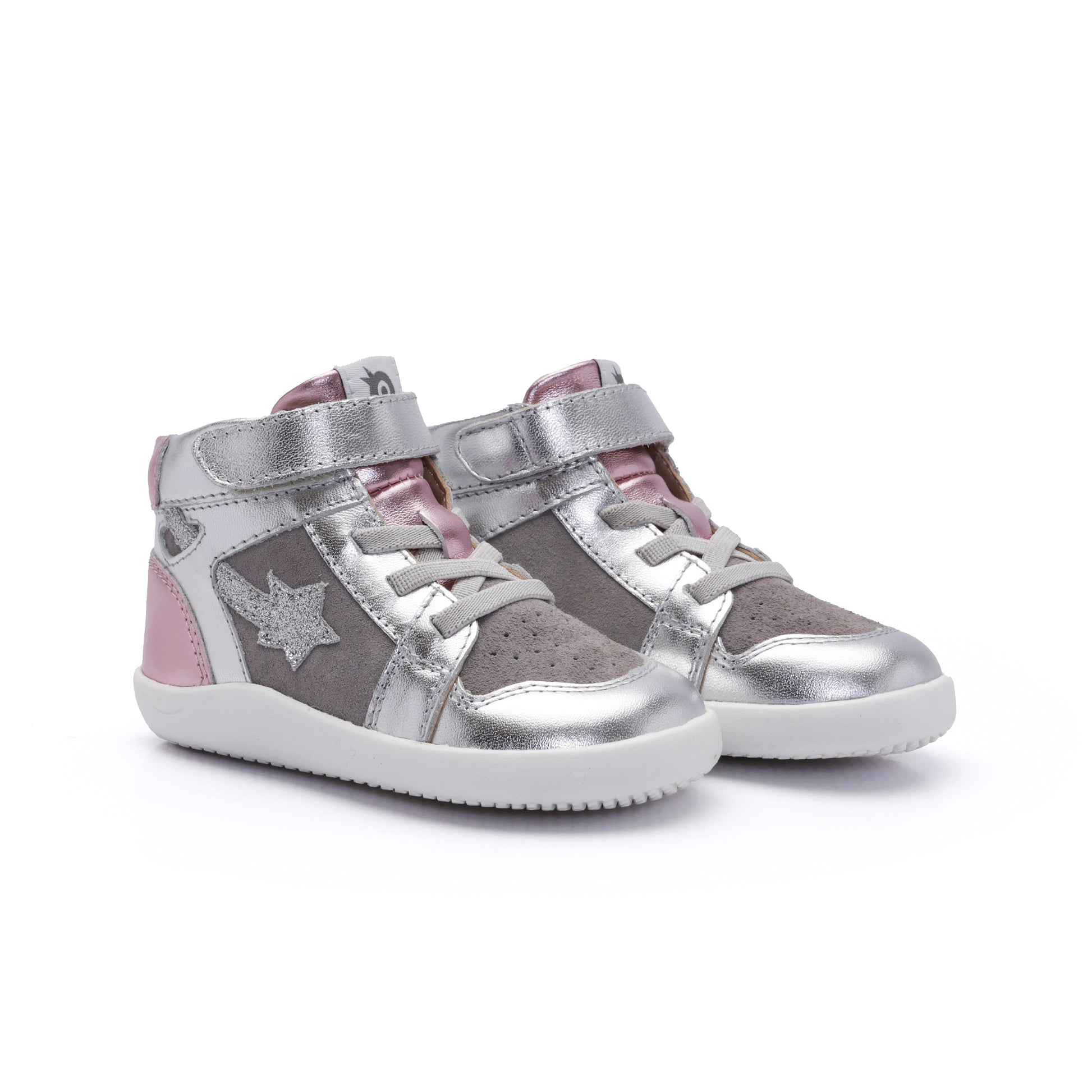 Old Soles 8015 Galaxy kids leather shoe in Silver Grey Suede and Pink Frost
