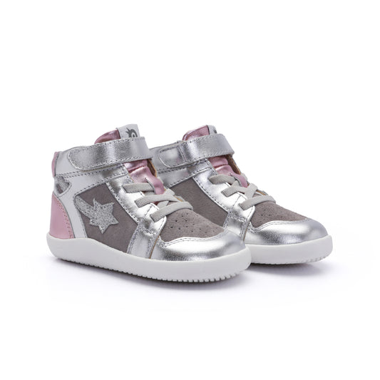 Old Soles 8015 Galaxy kids leather shoe in Silver Grey Suede and Pink Frost