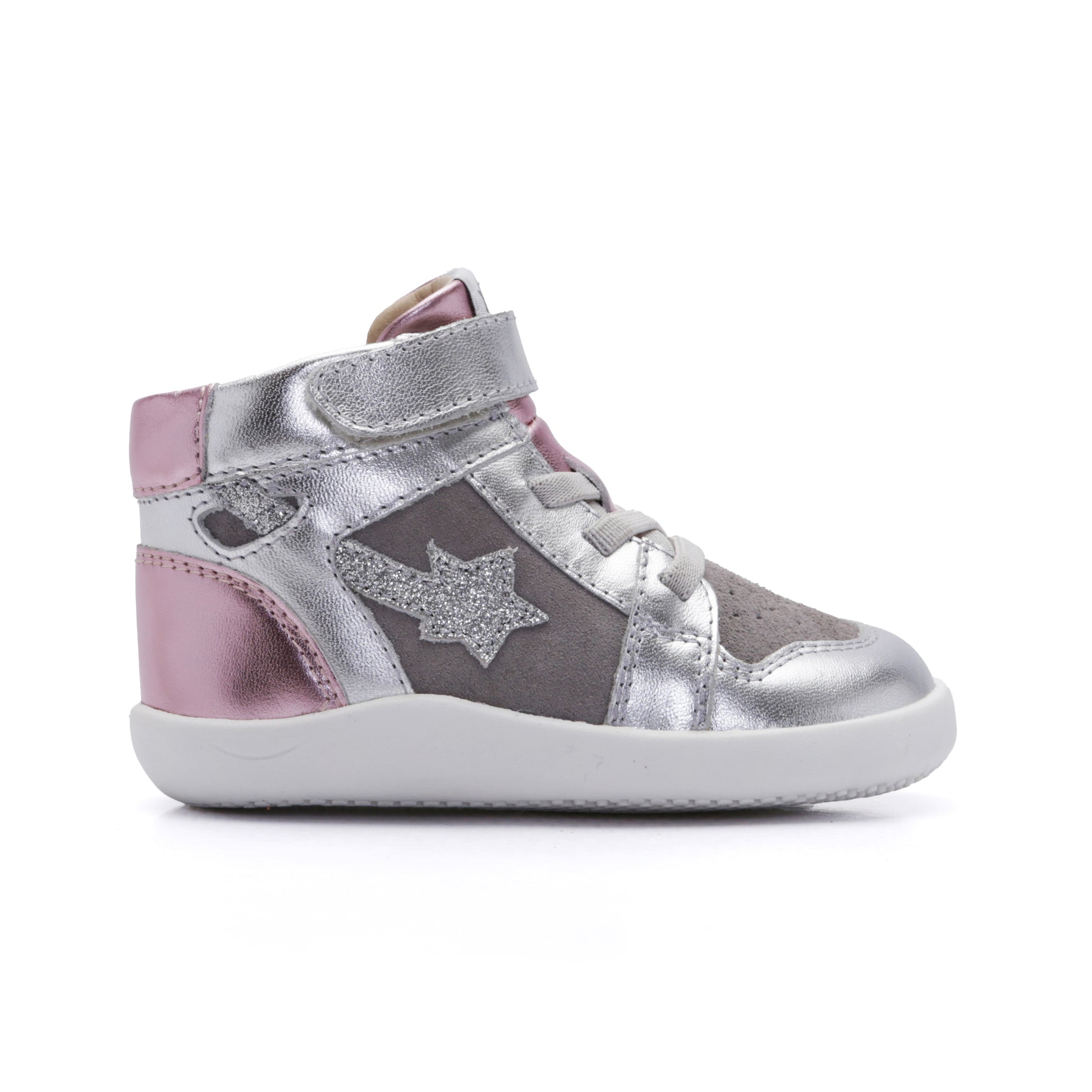 Old Soles 8015 Galaxy kids leather shoe in Silver Grey Suede and Pink Frost