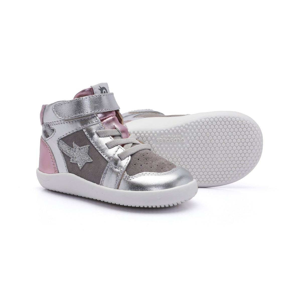 Old Soles 8015 Galaxy kids leather shoe in Silver Grey Suede and Pink Frost