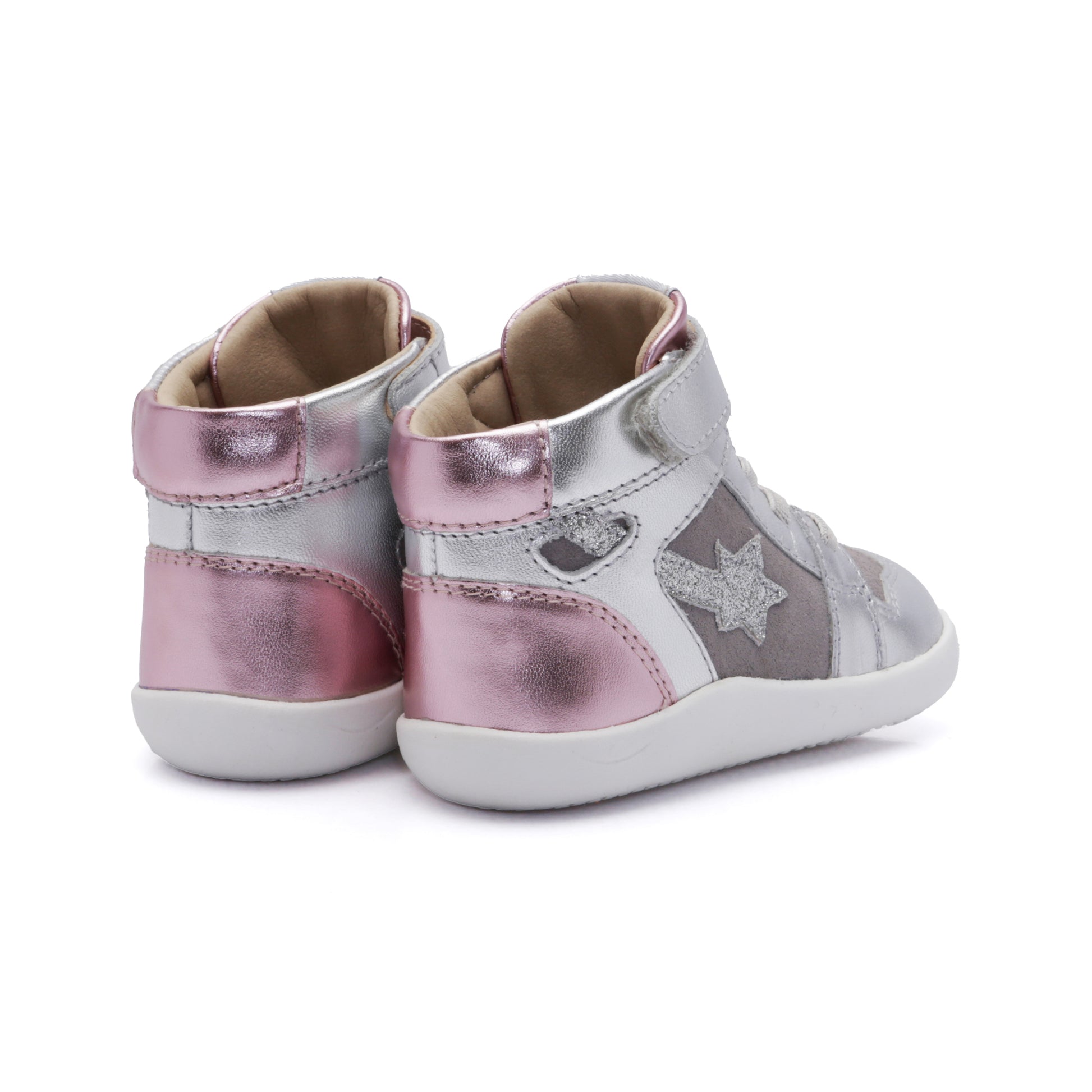 Old Soles 8015 Galaxy kids leather shoe in Silver Grey Suede and Pink Frost