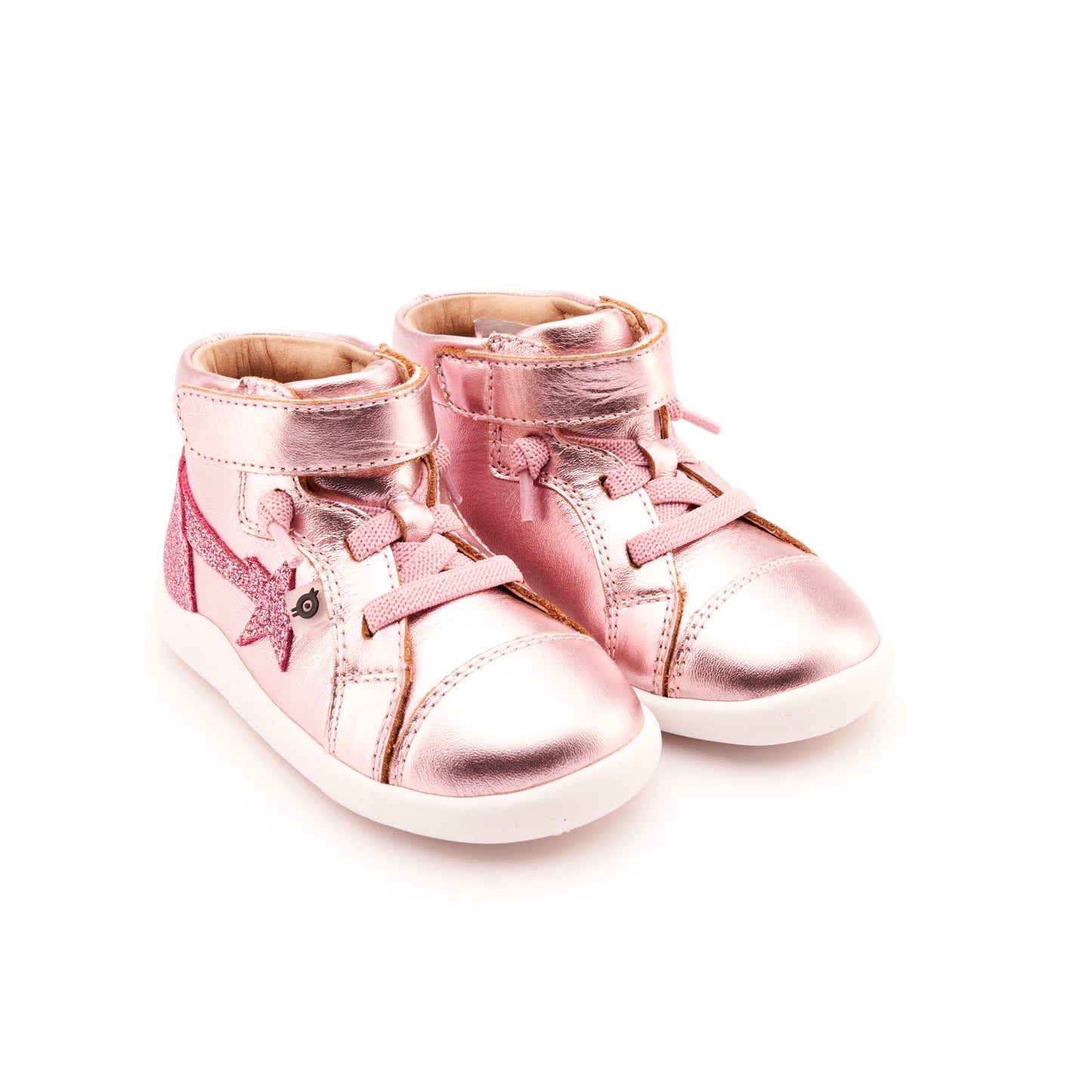 Old Soles 8038 Parade kids leather shoe in Pink Frost and Glam Pink with rubber sole detail