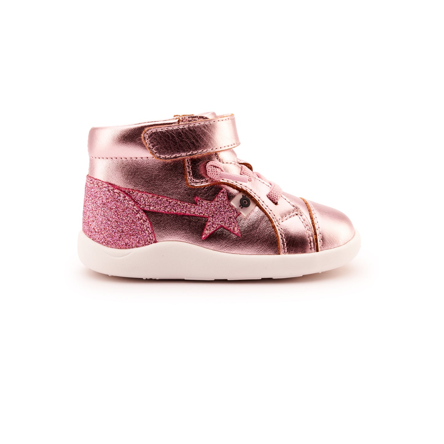 Old Soles 8038 Parade kids leather shoe in Pink Frost and Glam Pink with rubber sole detail