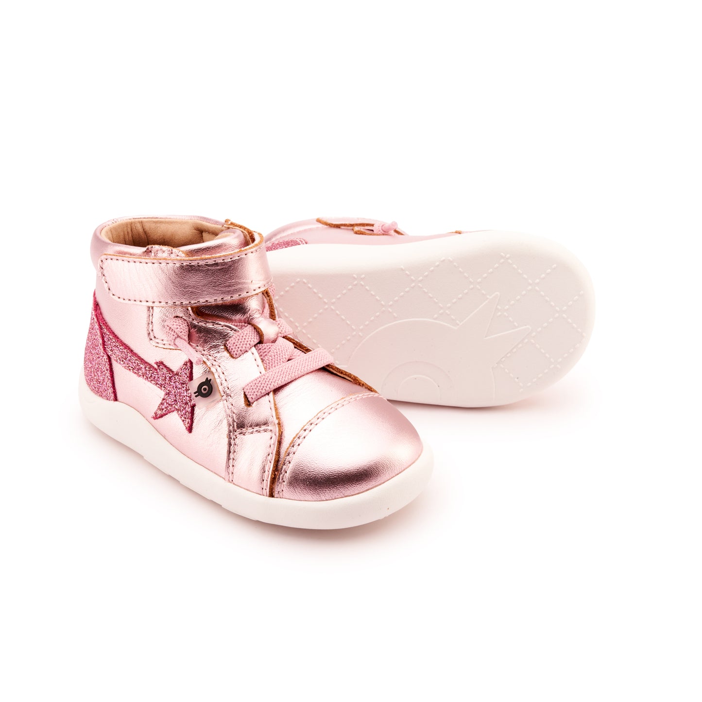 Old Soles 8038 Parade kids leather shoe in Pink Frost and Glam Pink with rubber sole detail