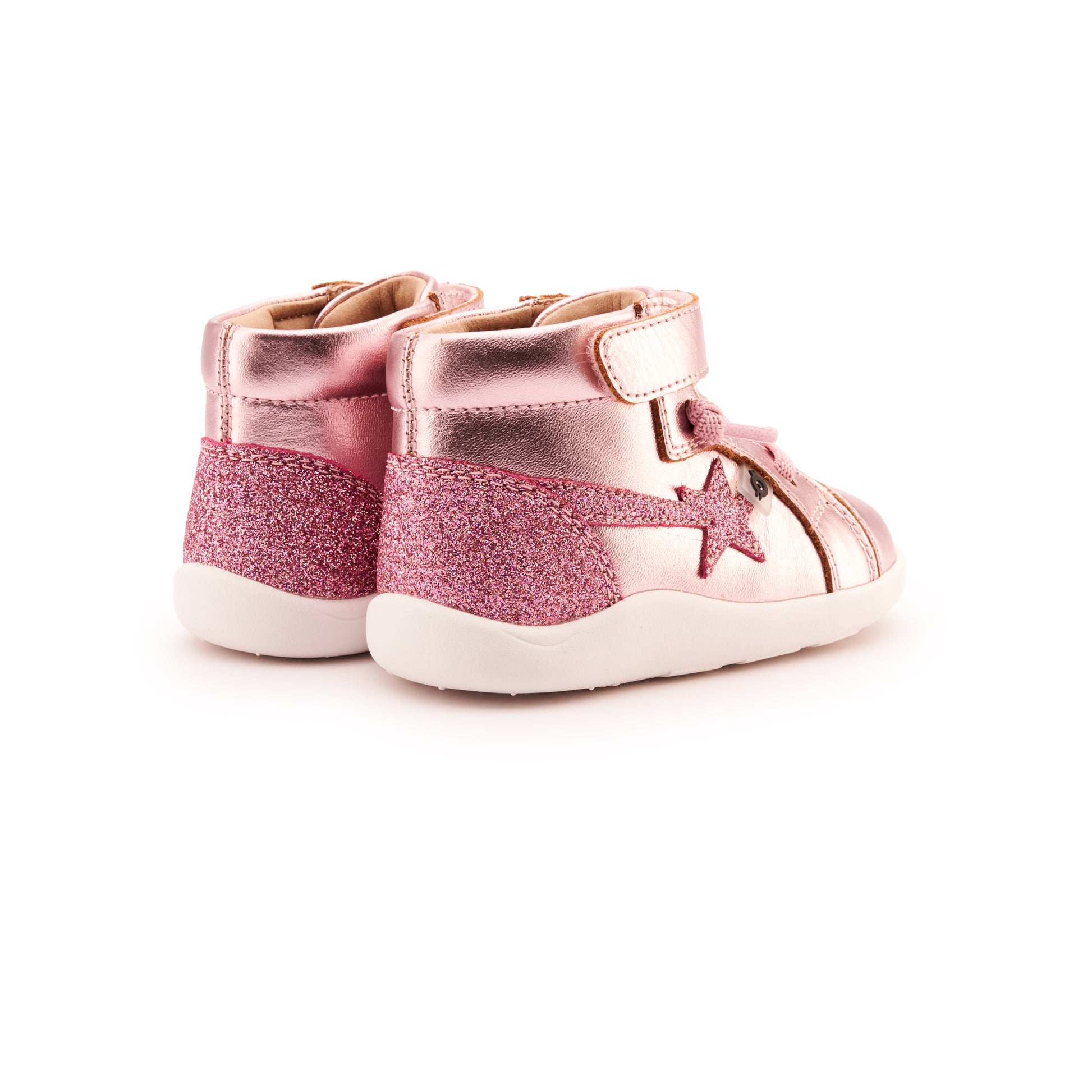 Old Soles 8038 Parade kids leather shoe in Pink Frost and Glam Pink with rubber sole detail