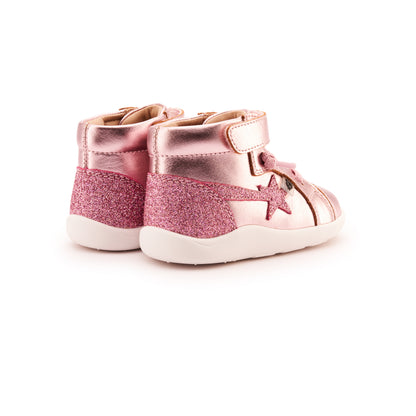 Old Soles 8038 Parade kids leather shoe in Pink Frost and Glam Pink with rubber sole detail