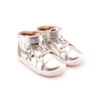 Old Soles 8038 Parade kids leather shoe in Silver and Glam Argent with rubber sole detail