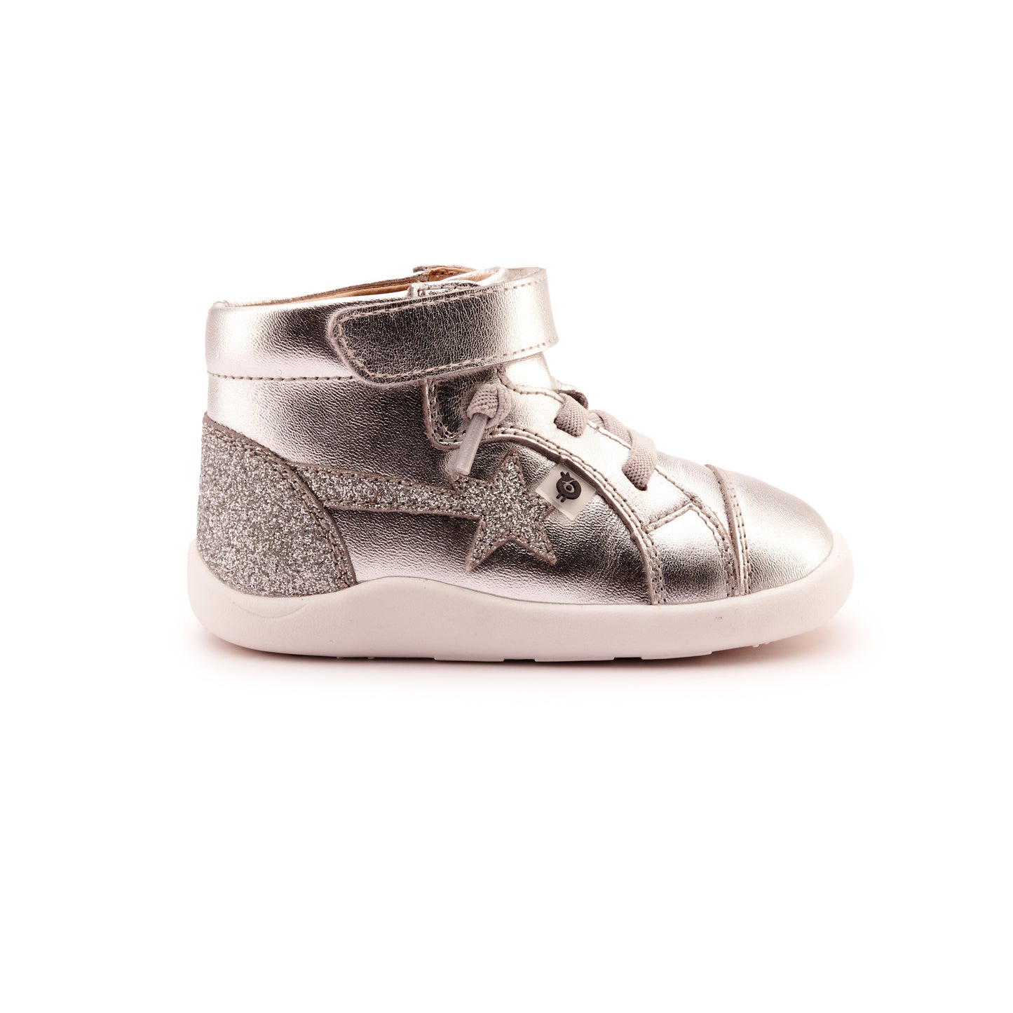 Old Soles 8038 Parade kids leather shoe in Silver and Glam Argent with rubber sole detail