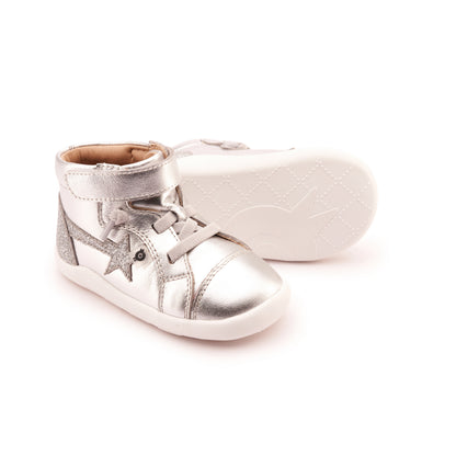Old Soles 8038 Parade kids leather shoe in Silver and Glam Argent with rubber sole detail