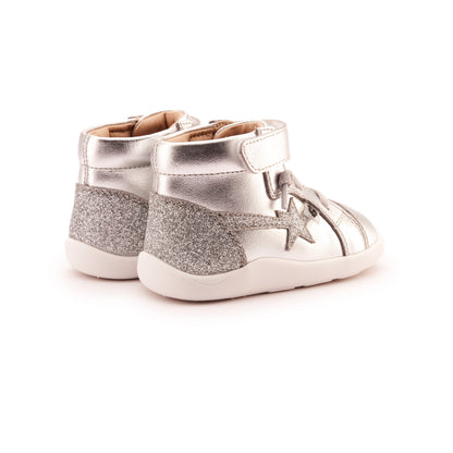 Old Soles 8038 Parade kids leather shoe in Silver and Glam Argent with rubber sole detail