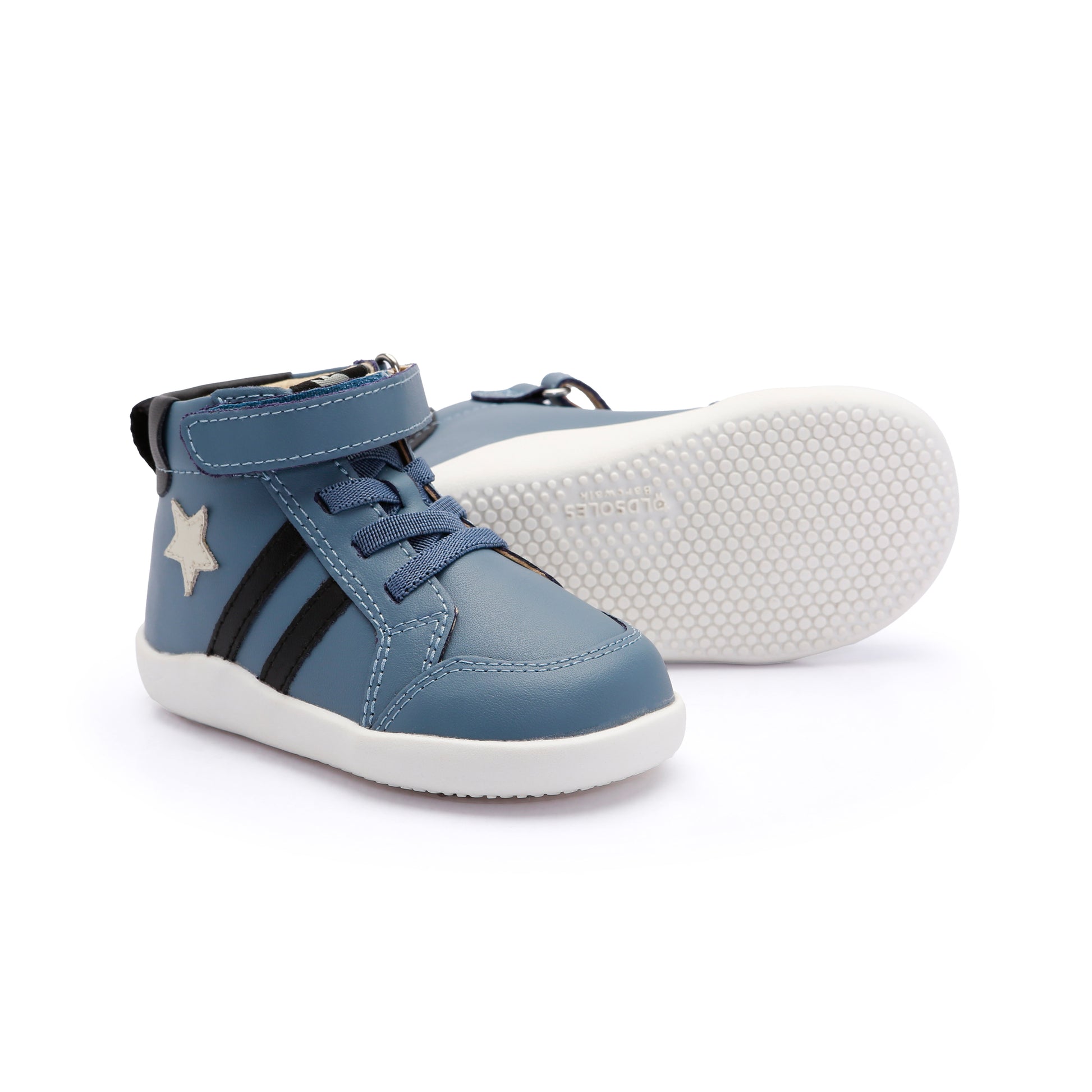 Old Soles 8068 Boss Ground kids leather shoe in Indigo, Sporco, and Black with rubber sole detail