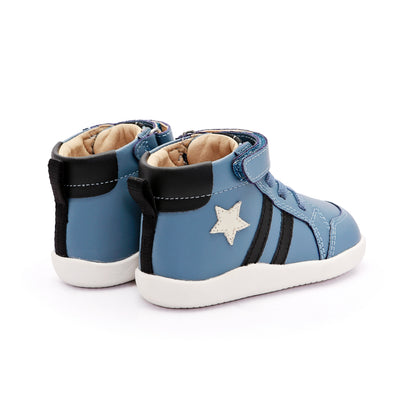Old Soles 8068 Boss Ground kids leather shoe in Indigo, Sporco, and Black with rubber sole detail