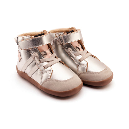 Old Soles 8068 Boss Ground kids leather shoe in Silver, Dalia, and Snow with rubber sole detail