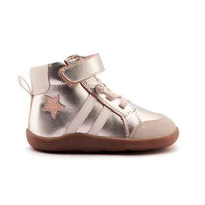 Old Soles 8068 Boss Ground kids leather shoe in Silver, Dalia, and Snow with rubber sole detail