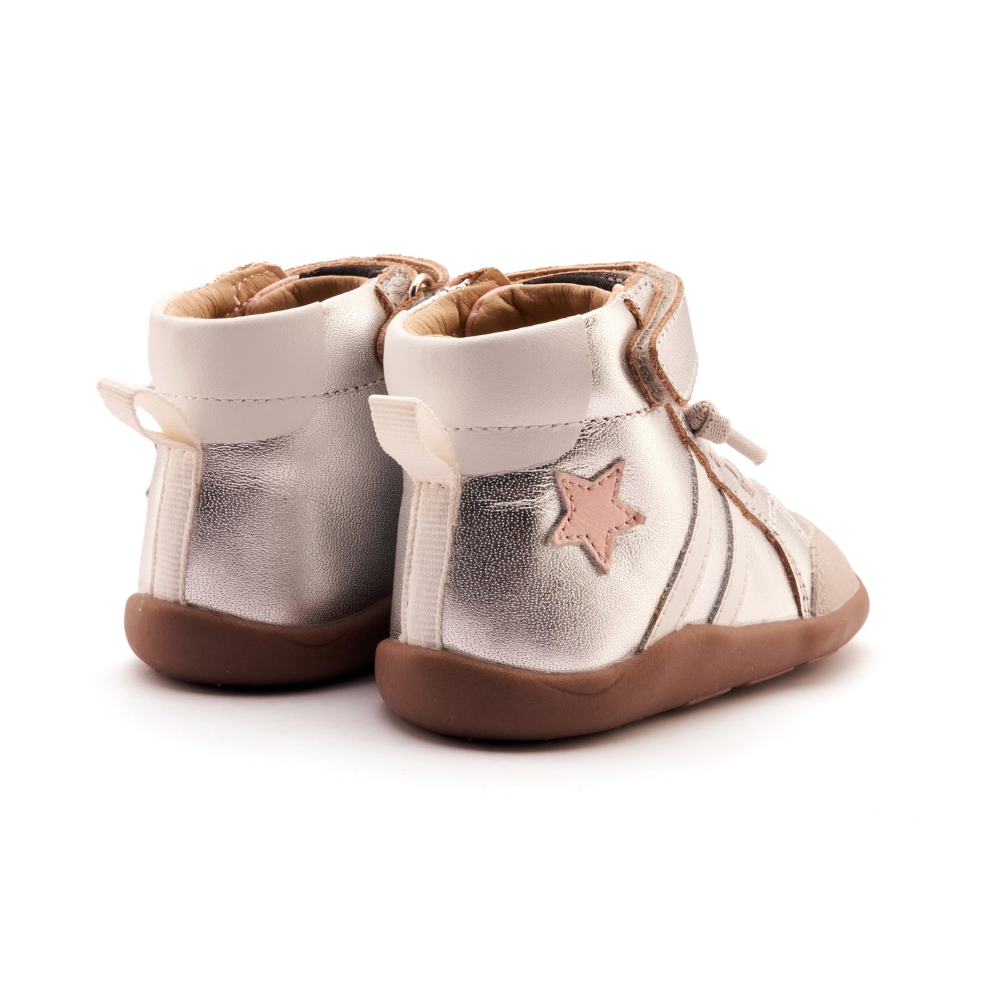 Old Soles 8068 Boss Ground kids leather shoe in Silver, Dalia, and Snow with rubber sole detail