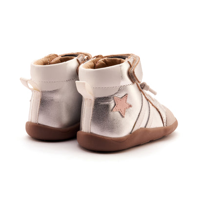 Old Soles 8068 Boss Ground kids leather shoe in Silver, Dalia, and Snow with rubber sole detail