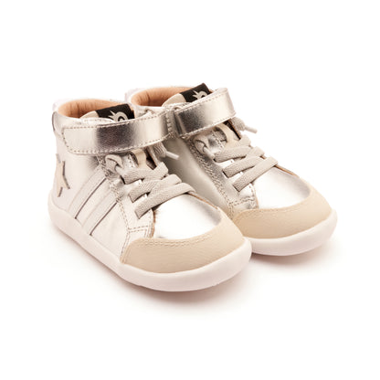 Old Soles 8068 Boss Ground kids leather shoe in Silver, Sporco, and Snow with rubber sole detail