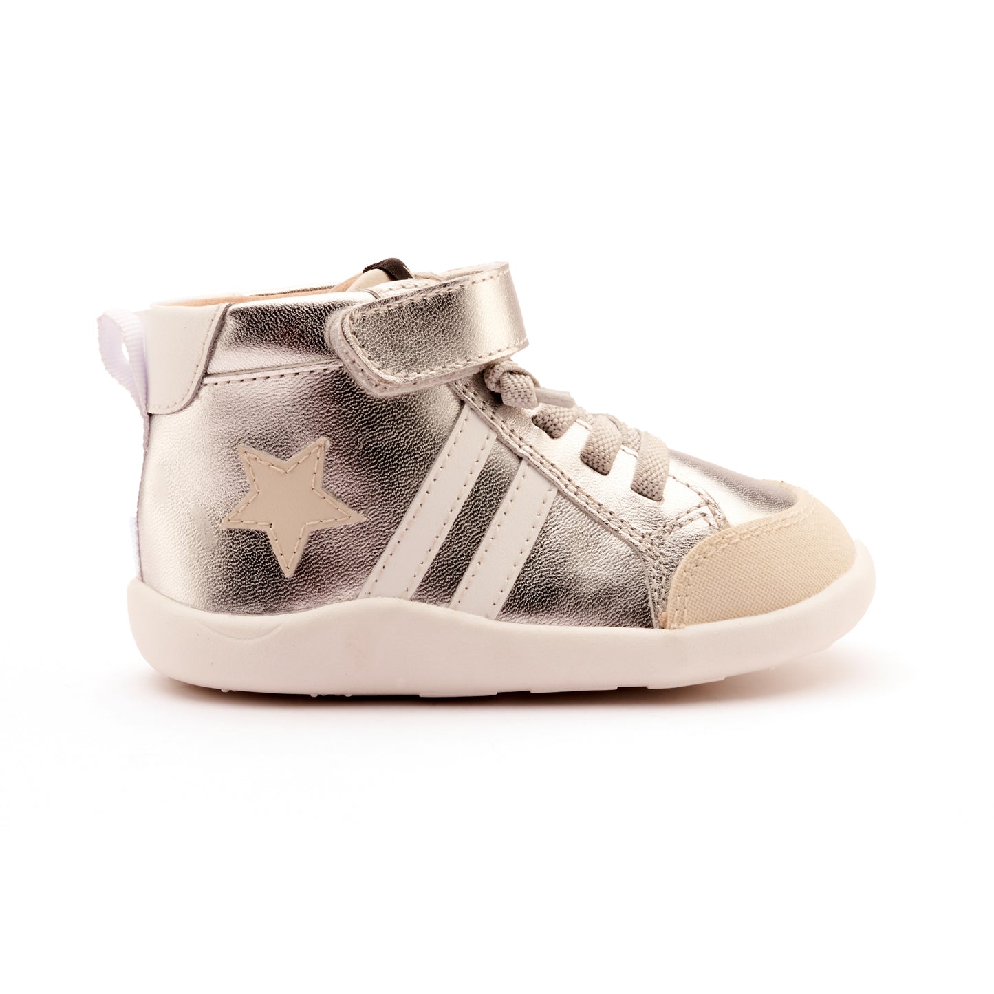 Old Soles 8068 Boss Ground kids leather shoe in Silver, Sporco, and Snow with rubber sole detail