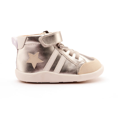 Old Soles 8068 Boss Ground kids leather shoe in Silver, Sporco, and Snow with rubber sole detail