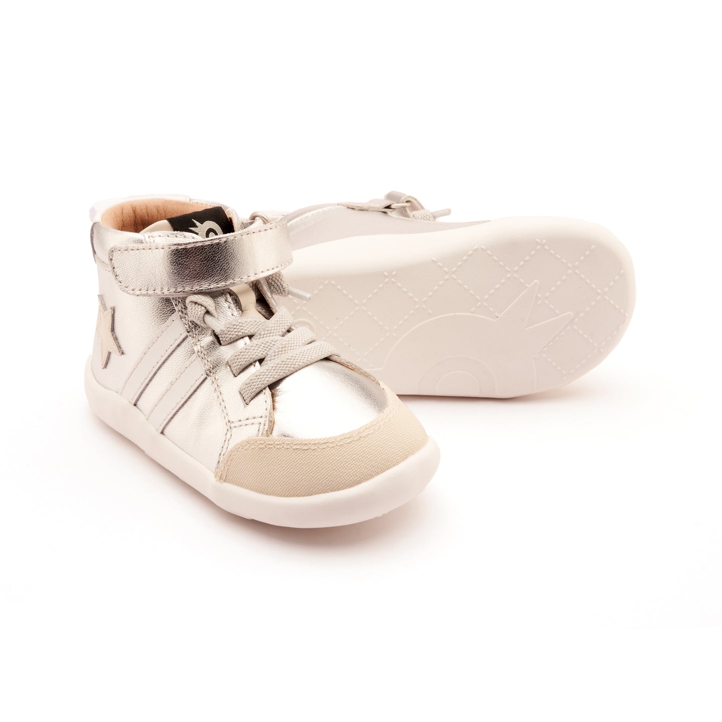 Old Soles 8068 Boss Ground kids leather shoe in Silver, Sporco, and Snow with rubber sole detail