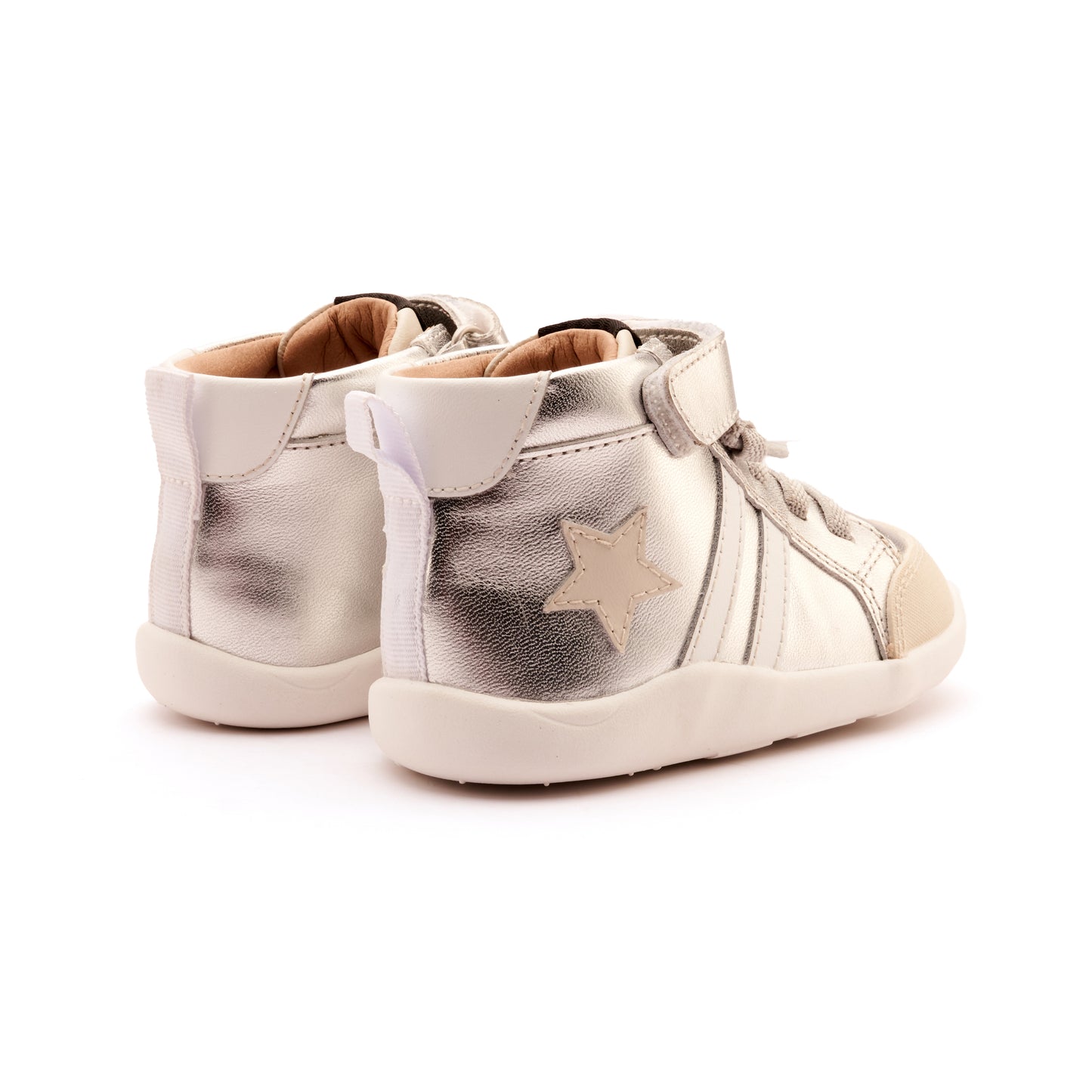 Old Soles 8068 Boss Ground kids leather shoe in Silver, Sporco, and Snow with rubber sole detail