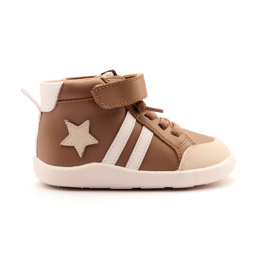 Old Soles 8068 Boss Ground kids leather shoe in Taupe, Sporco, and Snow with rubber sole detail