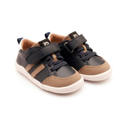 Old Soles 8070 Bowler Ground kids leather shoe in Navy, Taupe, and Snow with bow detail