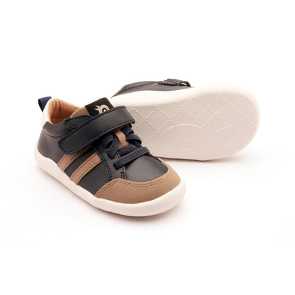 Old Soles 8070 Bowler Ground kids leather shoe in Navy, Taupe, and Snow with bow detail